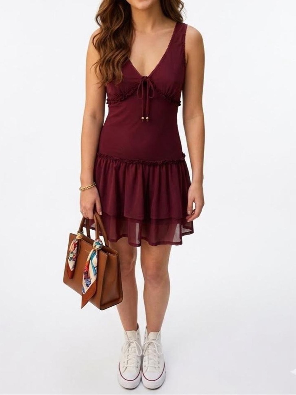 NWOT Sincerely Jules Ruffle Romper Dress Maroon